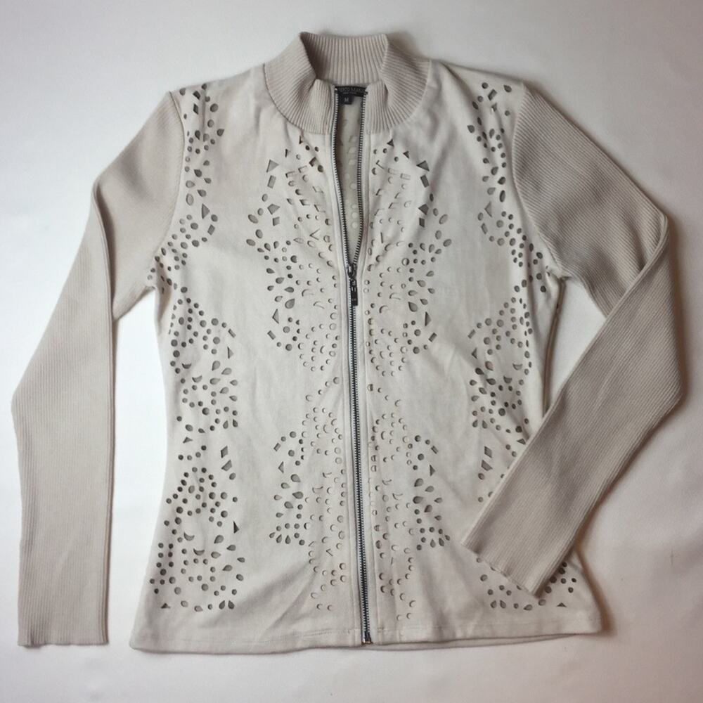 Alberto Makali Tan Faux Suede Zip‎ Front Jacket with Cutout Design, Sz M